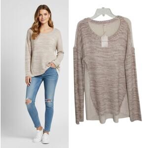 Hem & thread  Sweater Women's Size M Mixed Tan Cream Long Sleeve Popover